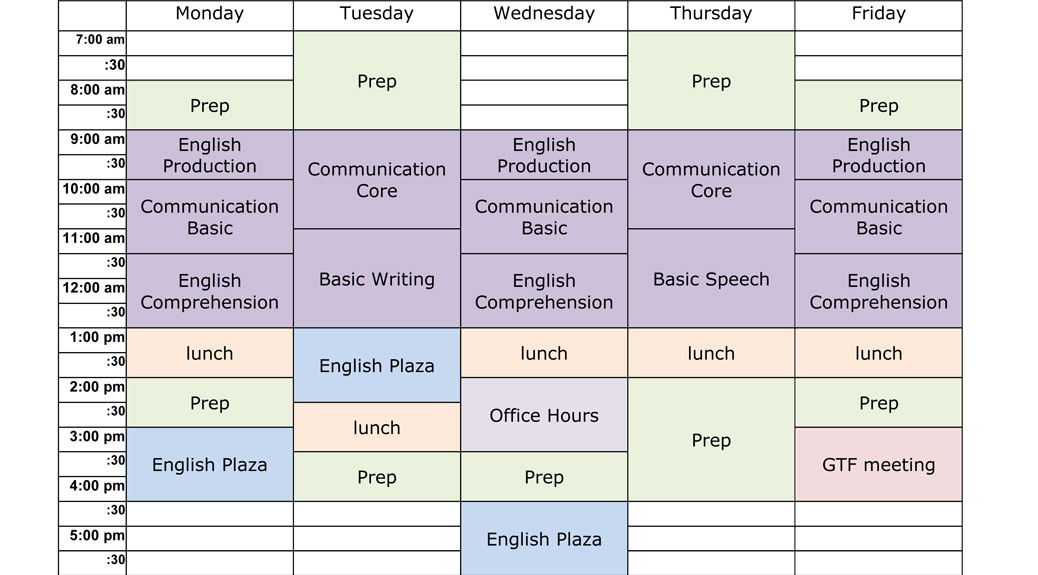 Weekly schedule