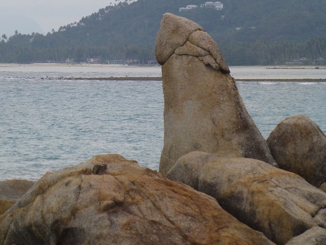 This rock is called the Hin Ta or Grandfather Rock. Can you guess why?! There's a Grandmother Rock equivalent. Tourists flock to take very inappropriate photos with this rock. Google it...