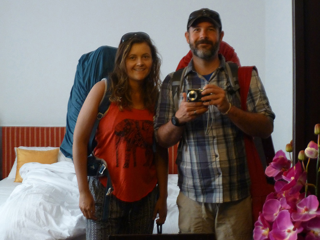 A mirror selfie (melfie?) on the last day of our 33 day, three country adventure