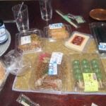 Our grocery-store buffet at the ryokan included yakisoba, inari sushi and dango among other things