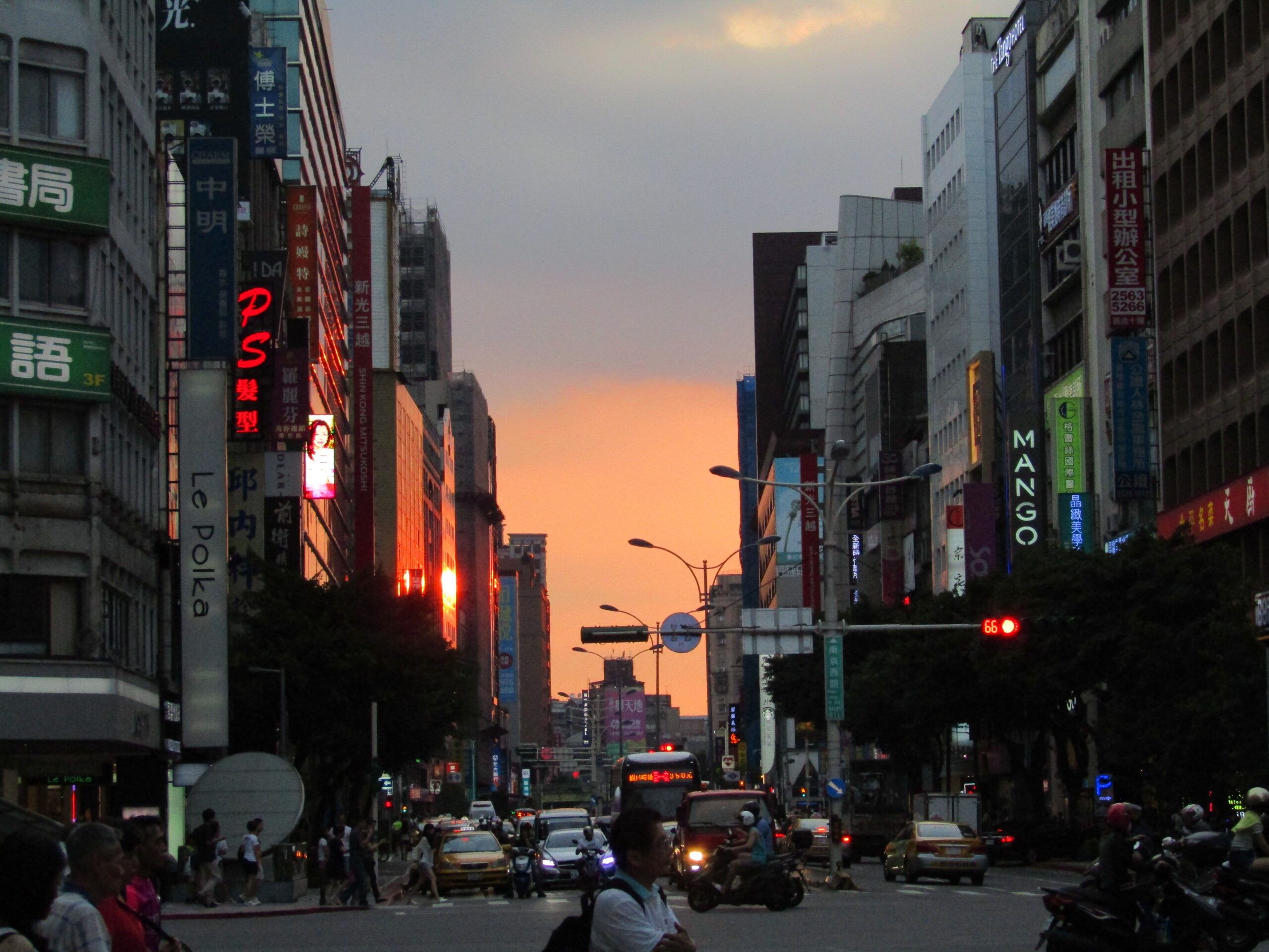 The sun setting in the Zhongshan neighborhood of Taipei. This was taken near the subway station by our hotel as we ventured out for our last night in Taipei.