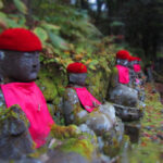 A few of the 70 stone buddhist statues known as Bake Jizo, or Ghost Jizo