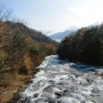 The top of Ryuzu Falls, formed by the lava flow from the eruption of Mt. Nantai more than 7,000 years ago