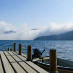 Looking out from the boat dock at Shobugahama Beach on the north end of Lake Chuzenji