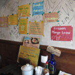 The walls of Otis!, a small cafe near the Peace Memorial Park, are covered in graffiti left by visiting musical acts