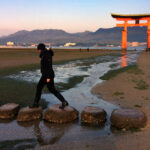 A series of large stones provide a crossing over the stream running through the Great Torii. This entire area will be covered in water in a few hours.