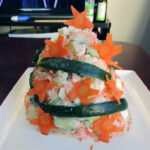 Japanese-style potato salad in the shape of a Christmas tree