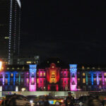 Tokyo Station Hotel illuminations. In 2012, an impressive projection mapping display caused major traffic problems, leading to the more toned-down lighting display.