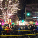 Crowd control at the Tokyo Station illuminations. We were herded in groups from the station exit to the viewing area.