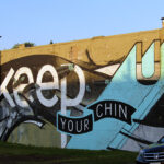 Keep Your Chin Up, a mural by Blaine Fontana, Zach Yarrington & Jun Inoue, is part of the Forest for the Trees mural project on Albert St. in NE Portland.