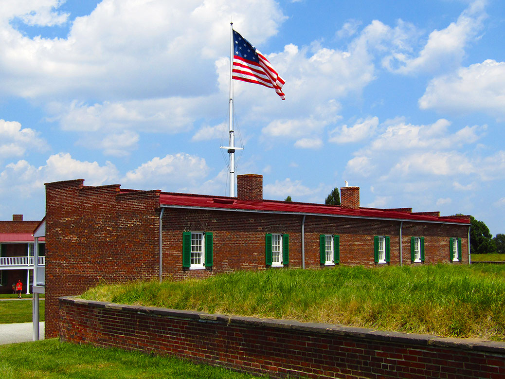 Looking back toward Fort McHenry from the cannon mounts near the Patapsco River.