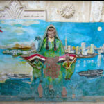 Artwork depicting the Egyptian flag and the Nile River.