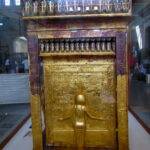 One of King Tut’s outer golden coffins decorated with lapis lazuli and turquoise.