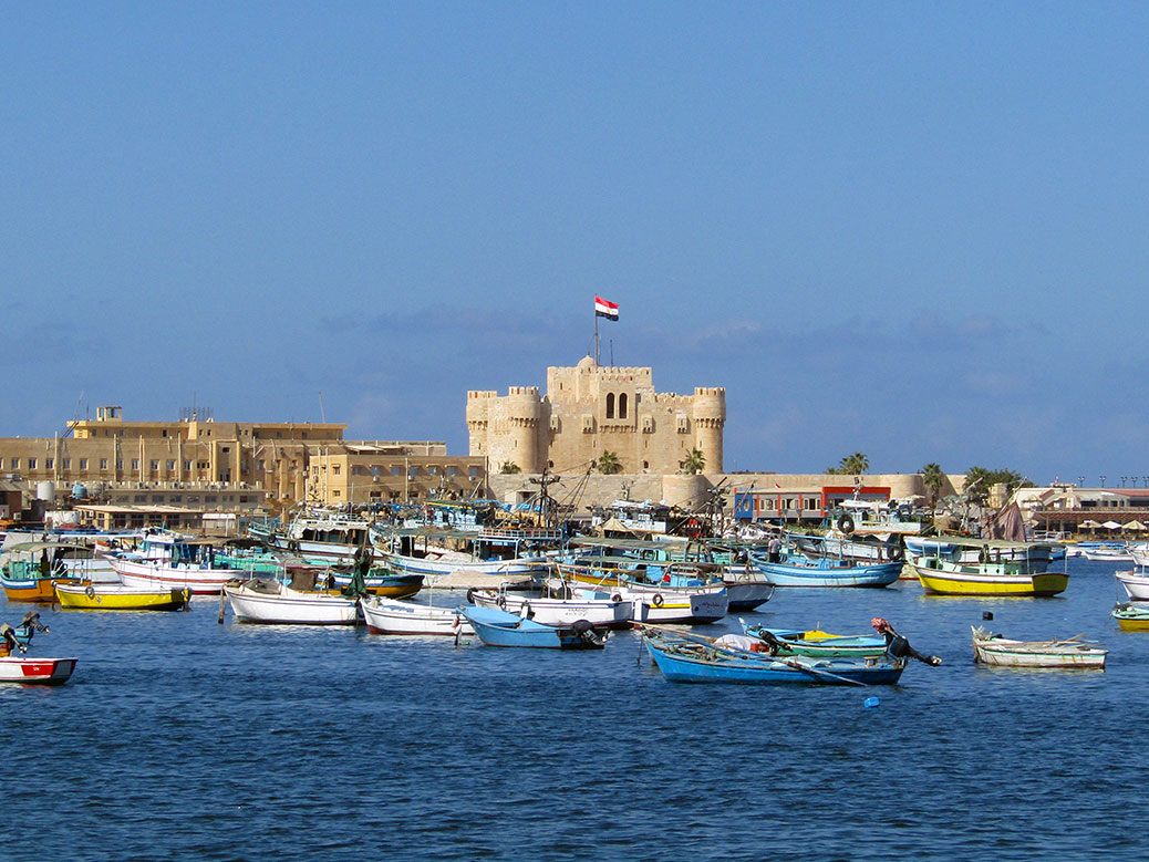 View of the Qaitbay Citadel on Alexandria’s Mediterranean coast.