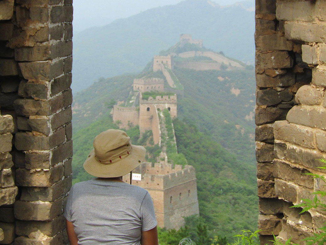 Taking a rest and enjoying some rare shade in a tower with a view.