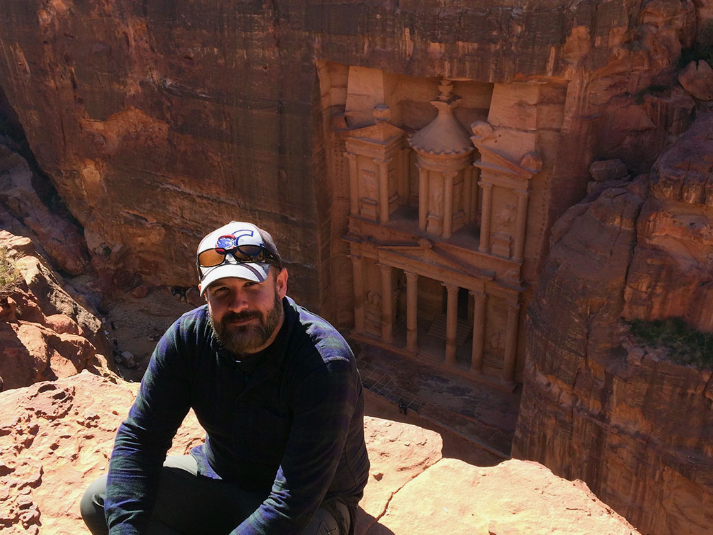 Don't lean too far back, Robert! Our bird's-eye view of the Treasury.